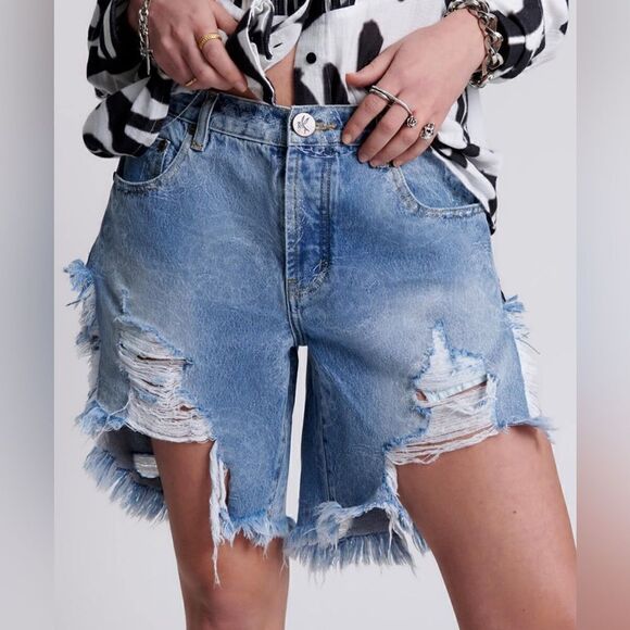 OneTeaspoon MISTY CYMATIC FRANKIES LONG LENGTH DENIM SHORT - Picture 1 of 8